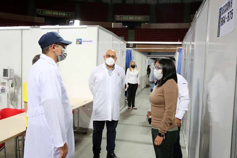 FILE PHOTO: Venezuela's Vice President Delcy Rodriguez takes part in the opening of a provisional military hospital at El Poliedro Arena in Caracas
