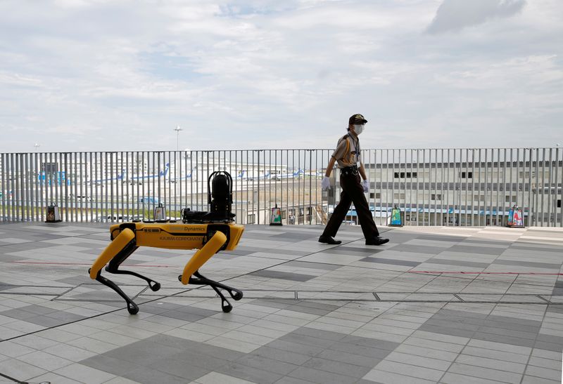 FILE PHOTO: Boston Dynamics' four-legged robot Spot at demonstration at Tokyo Robot Collection