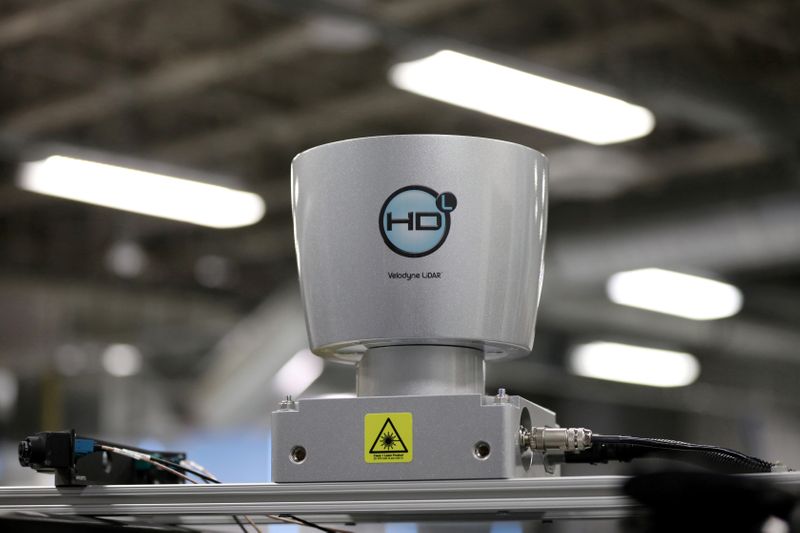 FILE PHOTO: A Velodyne Lidar sensor is seen on an autonomous vehicle at the BlackBerry QNX headquarters in Ottawa