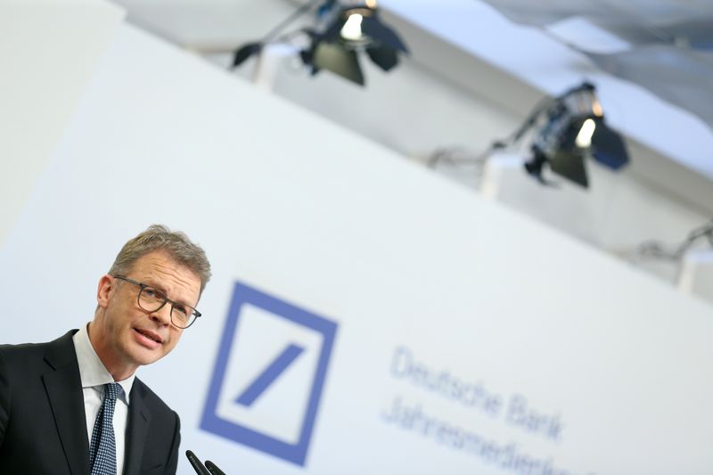 Christian Sewing, CEO of Deutsche Bank AG, addresses the media during the bank's annual news conference in Frankfurt
