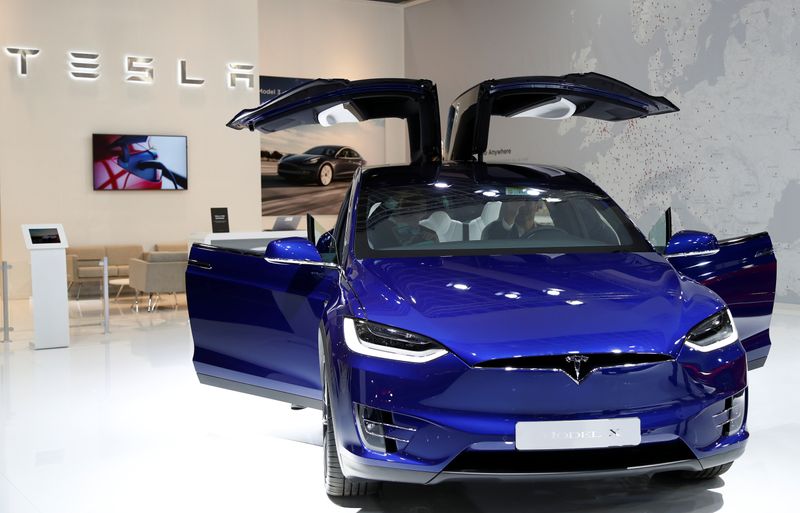 A Tesla Model X electric car is seen at Brussels Motor Show