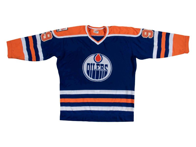 Undated handout photo of ice hockey player Wayne Gretzky’s signed game-worn rookie season Edmonton Oilers road jersey