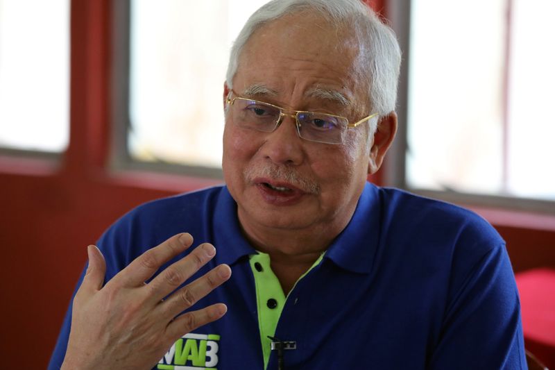 Former Malaysian Prime Minister Najib Razak speaks during an interview with Reuters in Slim River