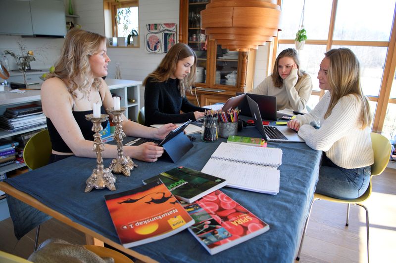 FILE PHOTO: Students study at home as high schools have closed in the country due to coronavirus outbreak, in Stockholm