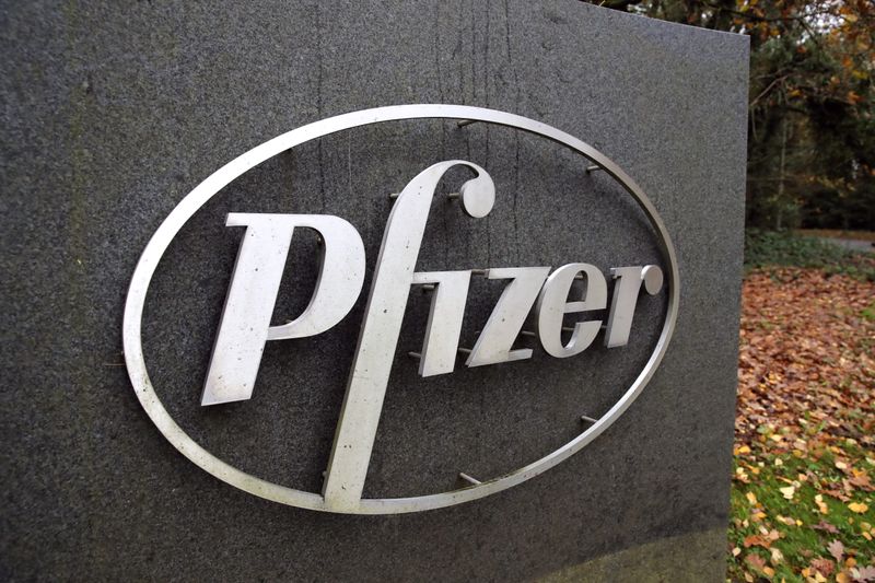 FILE PHOTO: The Pfizer logo is seen at their UK commercial headquarters in Walton Oaks