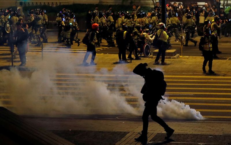 Anti-government demonstrators protest on Christmas Eve in Hong Kong