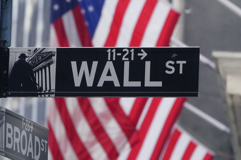 A U.S flag is seen on the New York Stock Exchange in the Manhattan borough of New York City
