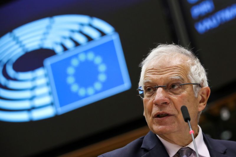 FILE PHOTO: EU Foreign Policy Chief Josep Borrell speaks on relations with the U.S. during a plenary session of the European Parliament in Brussels