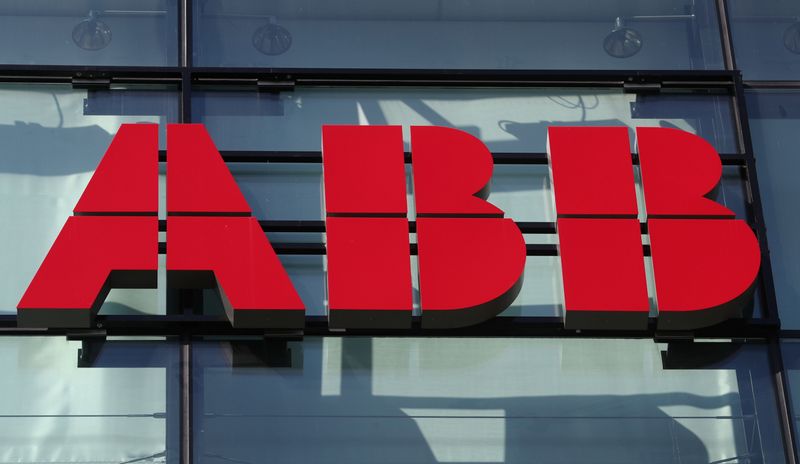 Logo of Hitachi ABB is seen in Zurich