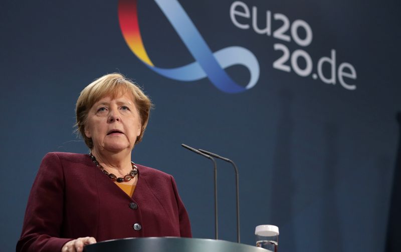 German Chancellor Angela Merkel addresses the media in Berlin