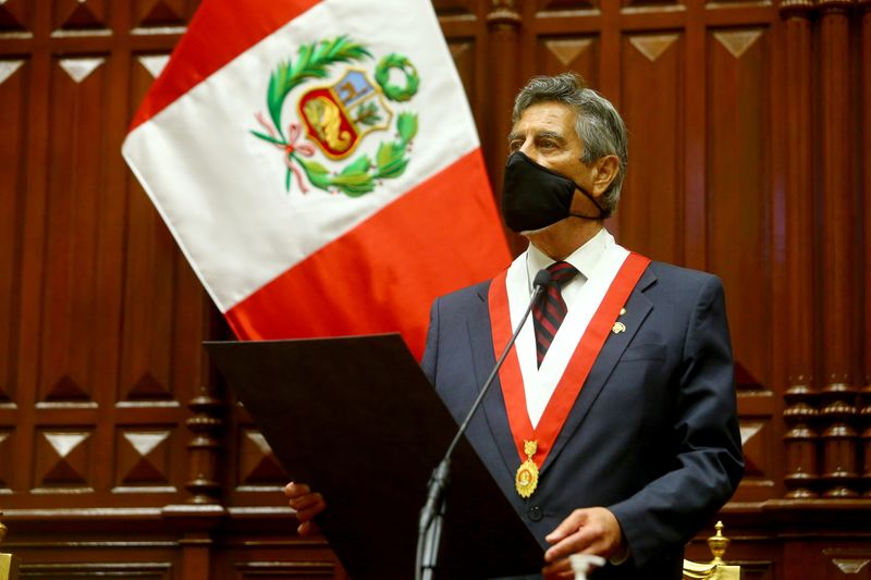 Peru's selected interim leader Sagasti attends his swearing-in ceremony