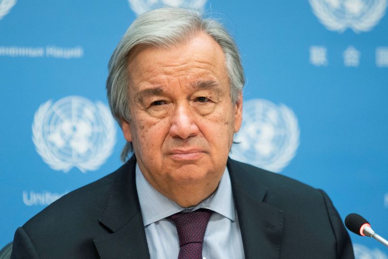 United Nations Secretary-General Guterres speaks during a news conference at U.N. headquarters in New York City, New York