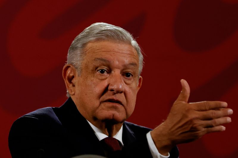 FILE PHOTO: Mexico's President Andres Manuel Lopez Obrador gestures during a news conference at National Palace in downtown Mexico City