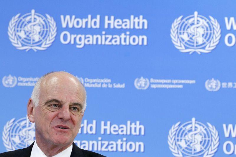 U.N. Secretary-General's Special Envoy for Ebola David Nabarro addresses the media on World Health Organization (WHO)'s health emergency preparedness and response capacities in Geneva