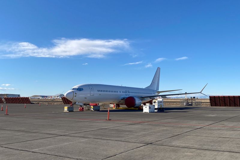 Boeing 737 MAX white tail in Moses Lake, Washington