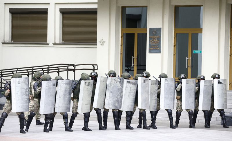 FILE PHOTO: Opposition supporters protest against presidential election results in Minsk