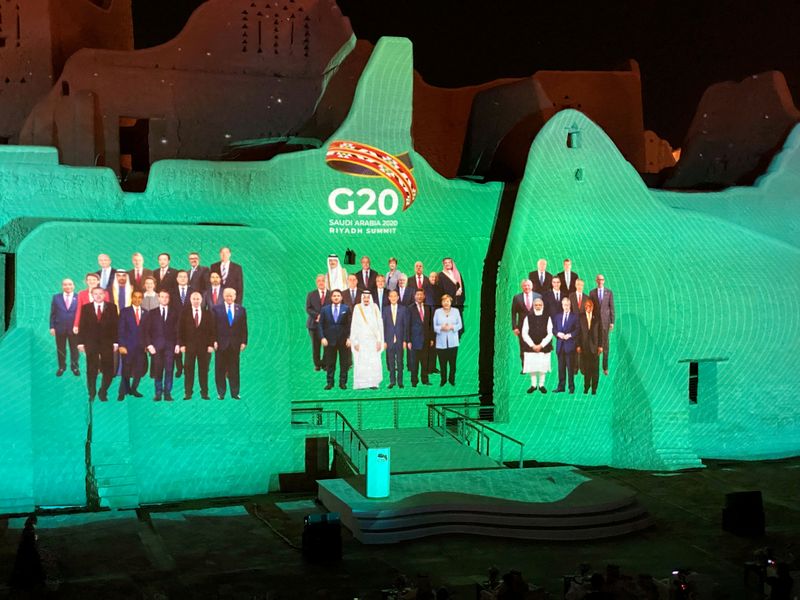 FILE PHOTO: Family Photo of G20 Leaders' Summit is projected onto Salwa Palace in At-Turaif, in Diriyah