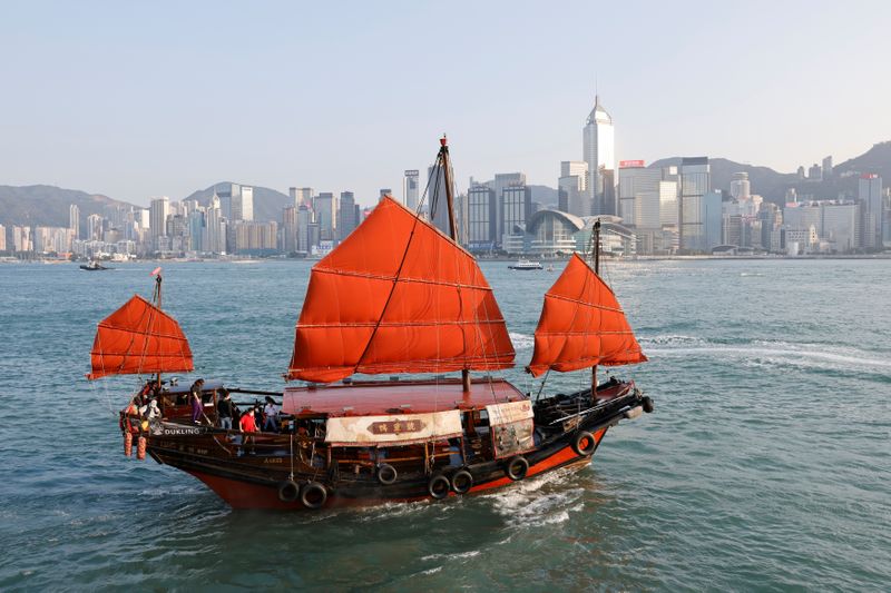 Sailing on traditional wooden tourist junk boat
