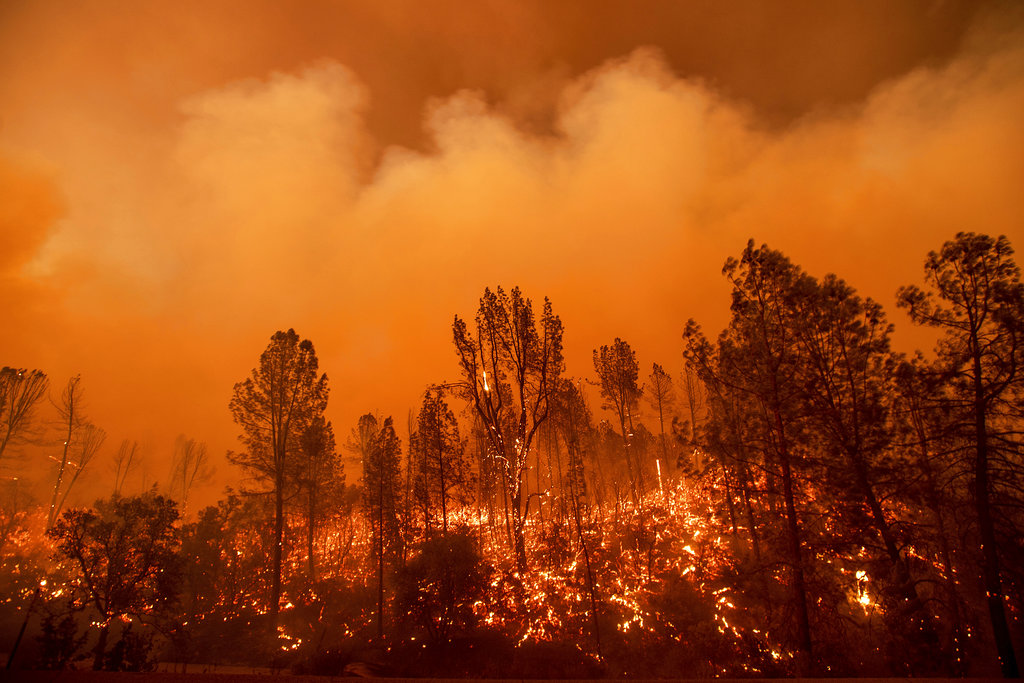 The Carr Fire burns along Highway 299 in Redding Calif. on Thursday