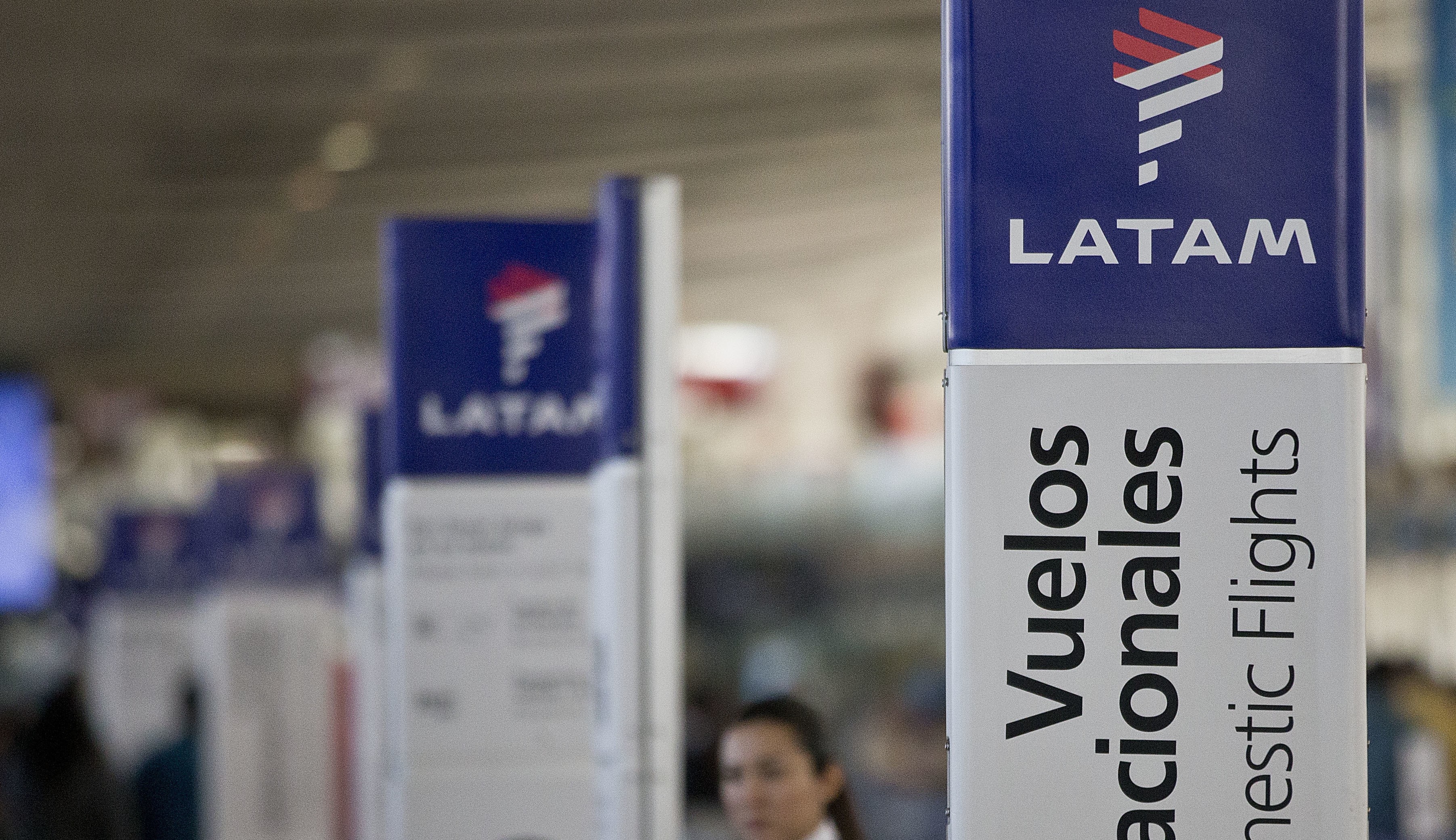 LATAM airlines kiosks stand inside the airport in Santiago Chile