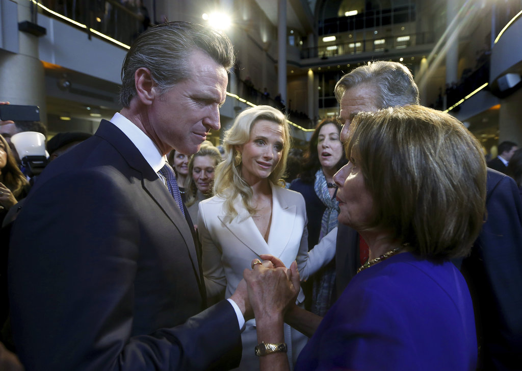 California's new governor gets help from young son at inauguration speech