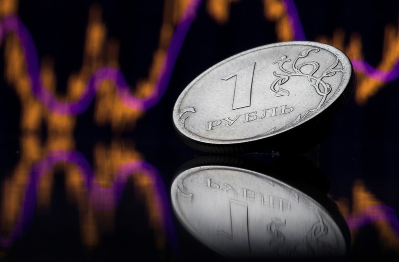 A view shows a Russian one rouble coin in this picture illustration