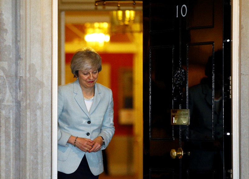 Britain's PM May greets Malta's PM Muscat at Downing Street in London