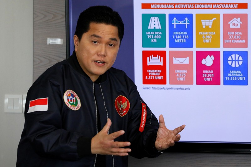 Election campaign chief Thohir, talks during a media briefing in Jakarta