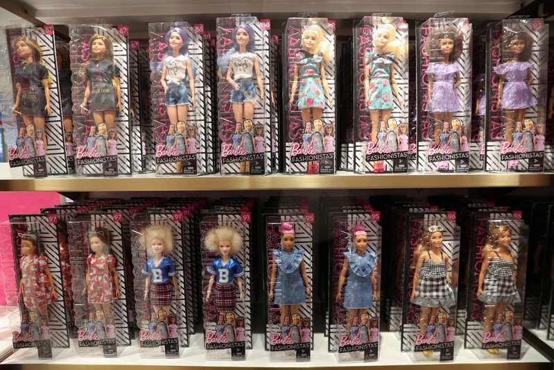 Barbie dolls are seen inside the new flagship FAO Schwarz store in Rockefeller Plaza in New York