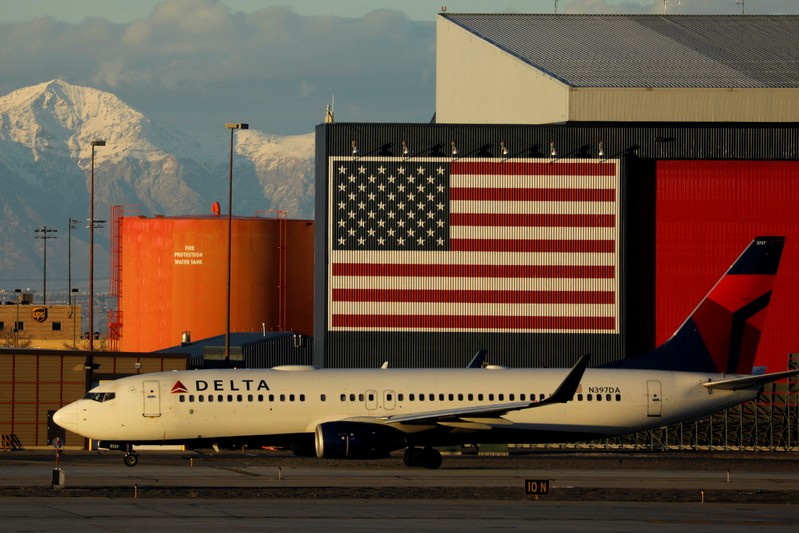 A Delta Air Lines Boeing 737 plane arrives in Salt Lake City
