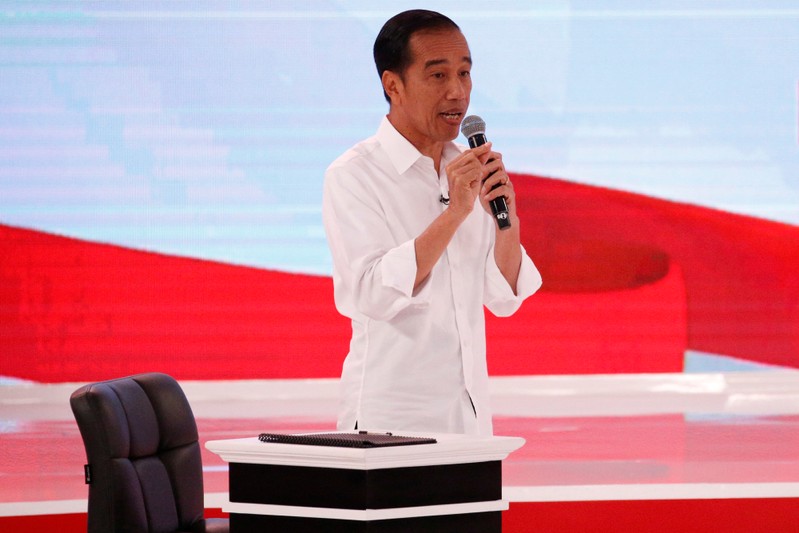 Indonesia's presidential candidate Joko Widodo speaks during a debate with his opponent Prabowo Subianto in Jakarta
