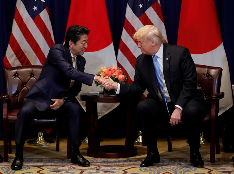 U.S. President Trump and Japan's Prime Minister Abe hold bilateral meeting on sidelines of 73rd session of the United Nations General Assembly in New York