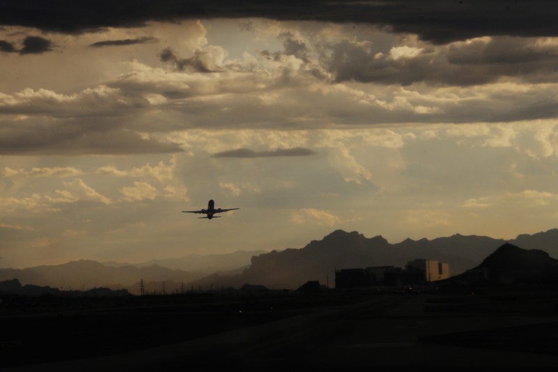 A commercial flight takes off from Phoenix Sky Harbor International Airport in Phoenix