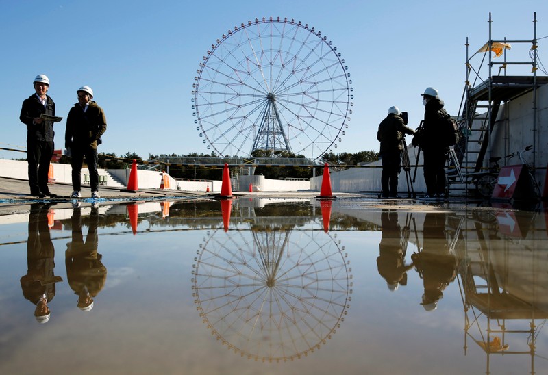 A general view of the construction site of the Kasai Canoe Slalom Centre for Tokyo 2020 Olympic games in Tokyo