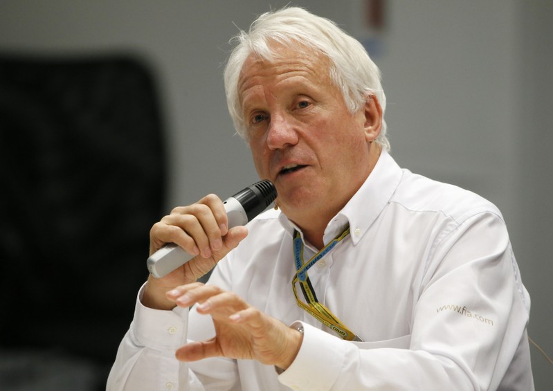 FILE PHOTO: FIA Formula One Race Director Charlie Whiting speaks during a press briefing at the Sochi Autodrom circuit