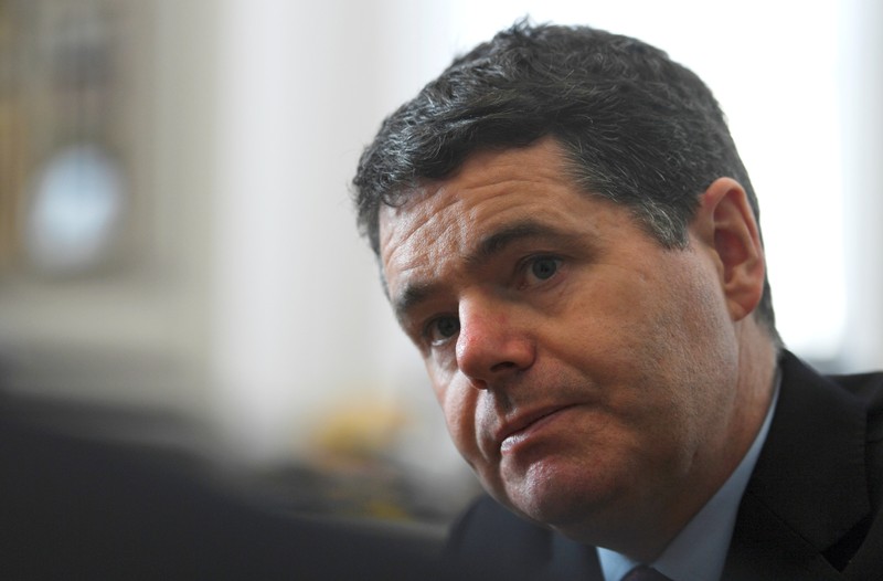 FILE PHOTO: Irish Finance Minister Paschal Donohoe speaks during an interview with Reuters at the Ministry of Finance in Dublin