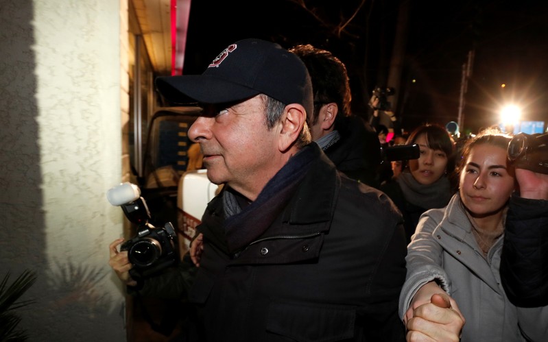 Former Nissan Motor Chairman Carlos Ghosn arrives at his place of residence in Tokyo