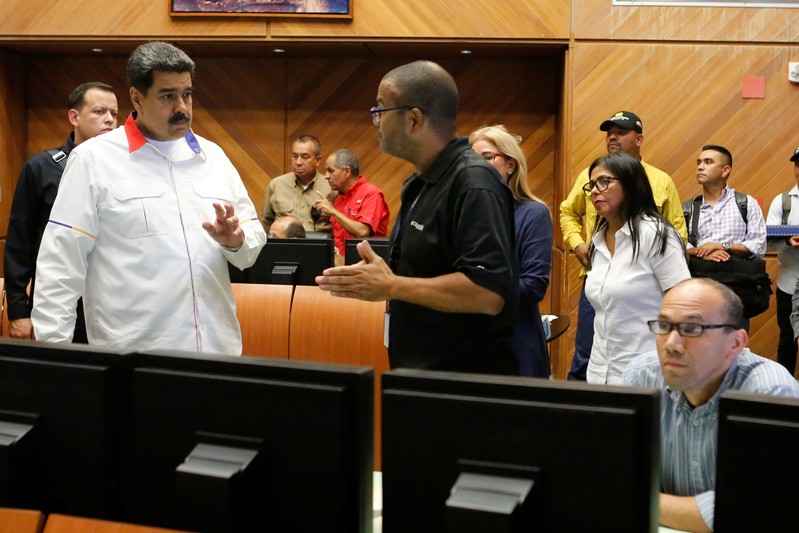 Venezuela's President Nicolas Maduro speaks during his visit to the Hydroelectric Generation System on the Caroni River, near Ciudad Guayana