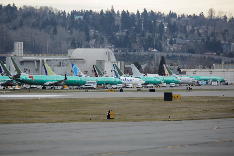 FILE PHOTO: Boeing 737 MAX aircraft are parked at a Boeing production facility in Renton, Washington