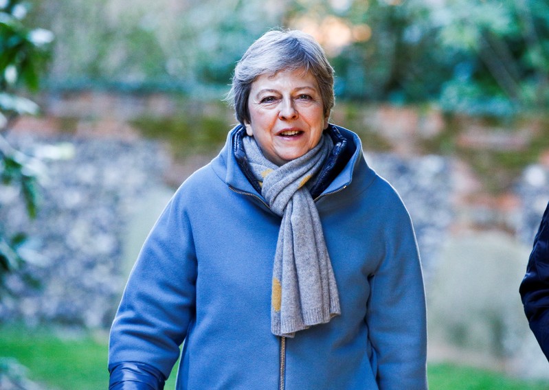 Britain's Prime Minister Theresa May arrives at church in Sonning
