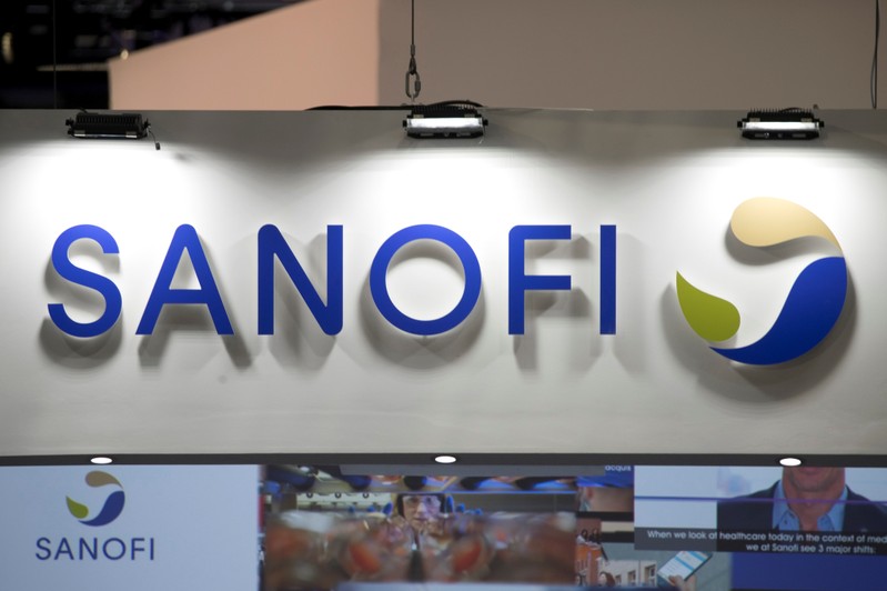 The logo of Sanofi is pictured during the Viva Tech start-up and technology summit in Paris