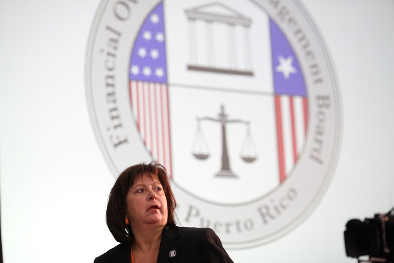 FILE PHOTO - Natalie Jaresko, Executive Director of the Federal Fiscal Control Board of Puerto Rico attends a meeting of the Financial Oversight and Management Board for Puerto Rico at the College of Engineers and Land Surveyors in San Juan