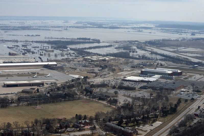 FILE PHOTO: An aerial photo of Offutt Air Force Base and the surrounding areas affected by flood waters in Nebraska