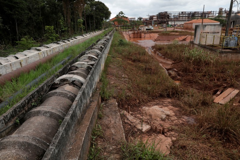 FILE PHOTO: Concrete pipes connecting the bauxite residue deposit to its water treatment station are pictured at the alumina refinery Alunorte, owned by Norwegian company Norsk Hydro ASA, in Barcarena
