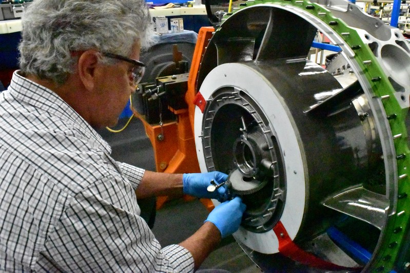 An aircraft engine being built at Honeywell Aerospace in Phoenix