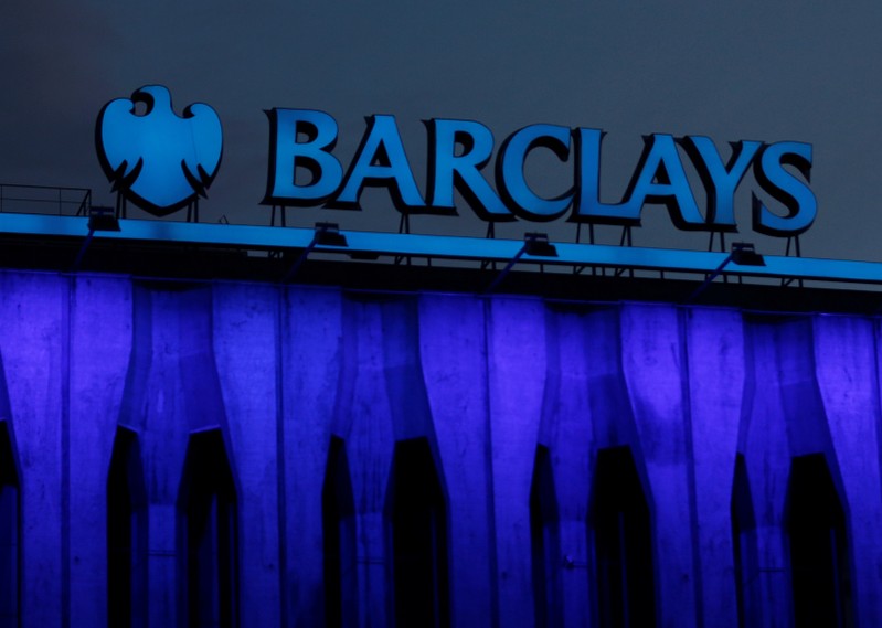 The logo of Barclays is seen on the top of one of its branch in Madrid