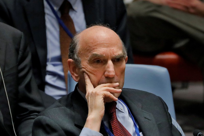FILE PHOTO: United States diplomat Elliott Abrams listens during a meeting of the U.N. Security Council called to vote on a U.S. draft resolution calling for free and fair presidential elections in Venezuela at U.N. headquarters in New York
