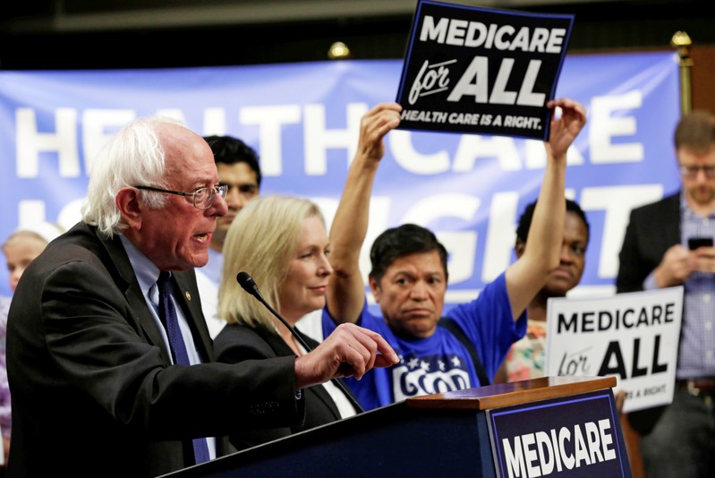 FILE PHOTO: Senator Bernie Sanders (I-VT) speaks during an event to introduce the