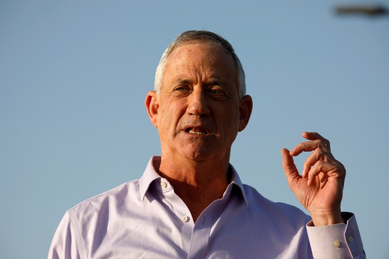 Benny Gantz, head of Blue and White party speaks to the media in Kibbutz Nir-Am