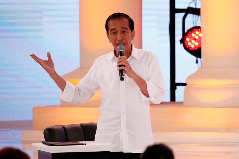 Indonesia's presidential candidate Joko Widodo speaks during a debate with his opponent Prabowo Subianto in Jakarta